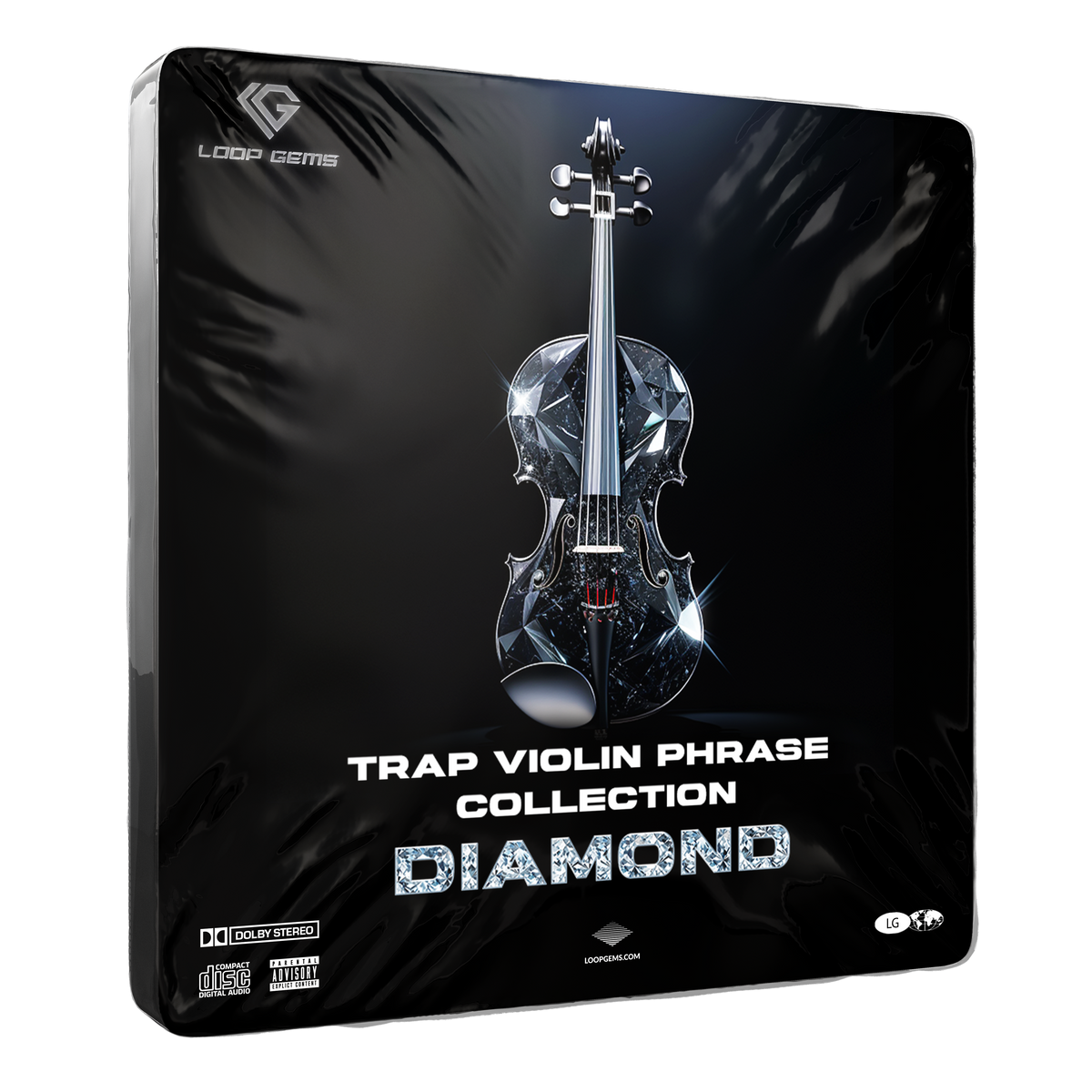 Product packaging for 'Trap Violin Phrase Collection Diamond' by Loop Gems on a black background.