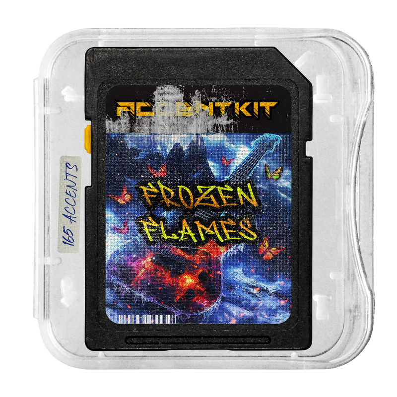 SD card with 'Frozen Flames' design in packaging