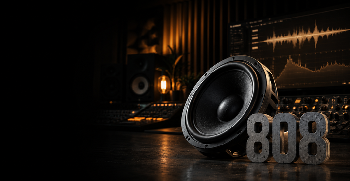 Music Producer Studio Monitor with 808 and Bass displayed