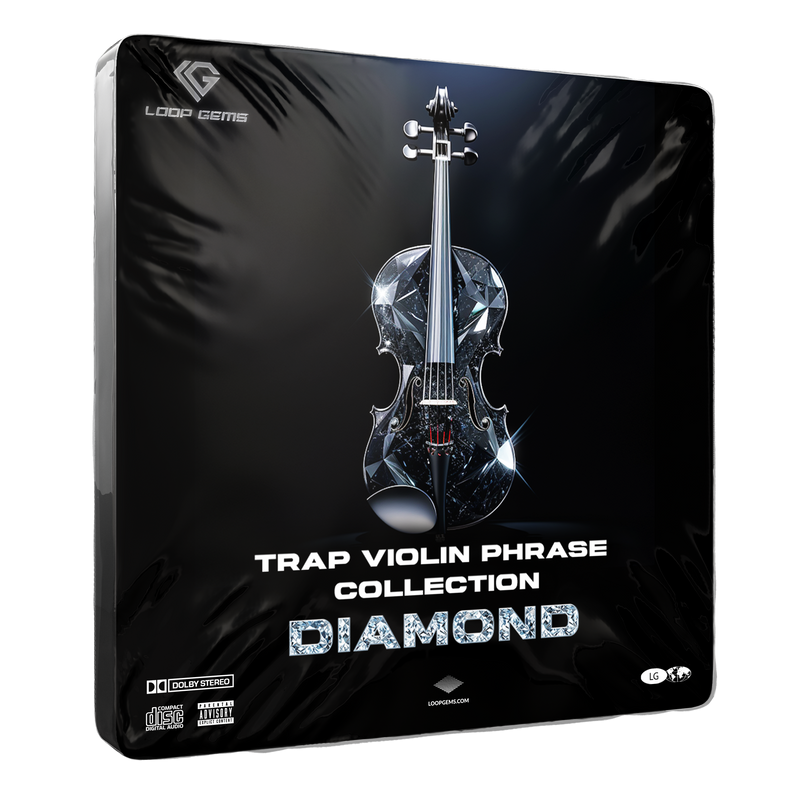 Product packaging for 'Trap Violin Phrase Collection Diamond' by Loop Gems on a black background.