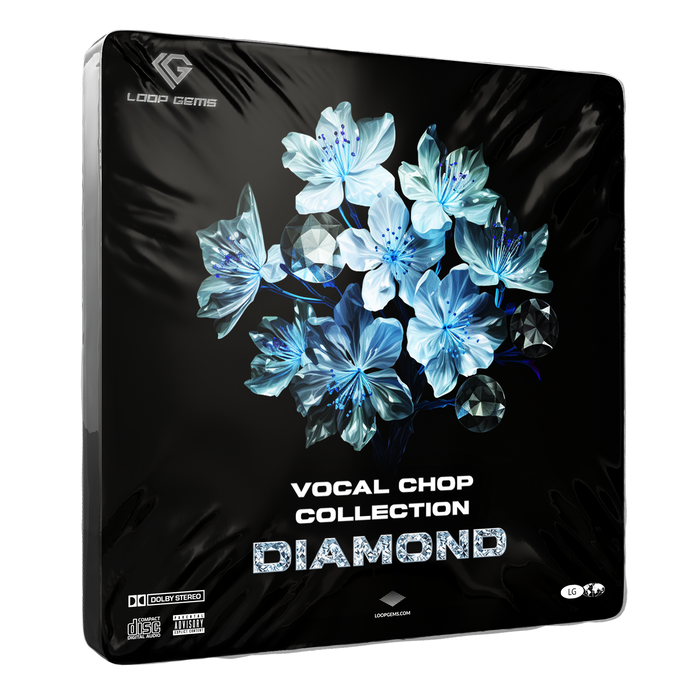 Product packaging for 'Vocal Chop Collection Diamond' by Loop Gems with floral design on a black background.