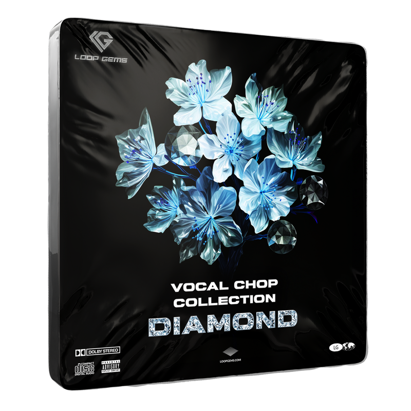 Product packaging for 'Vocal Chop Collection Diamond' by Loop Gems with floral design on a black background.