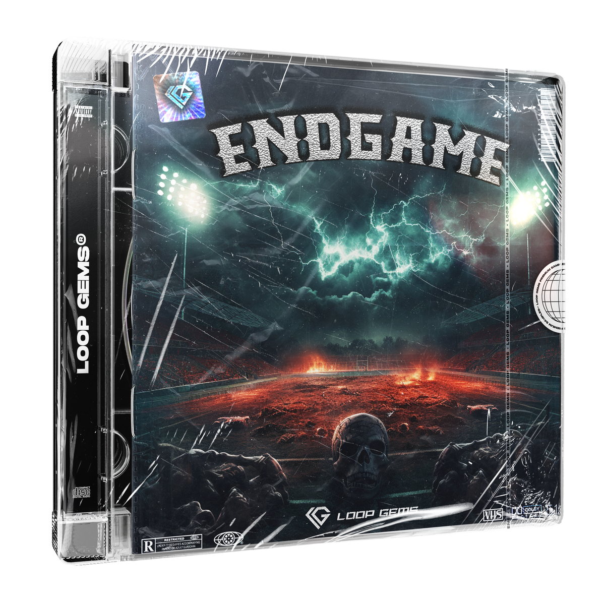 Product packaging with 'ENDGAME' text and a dramatic landscape design.