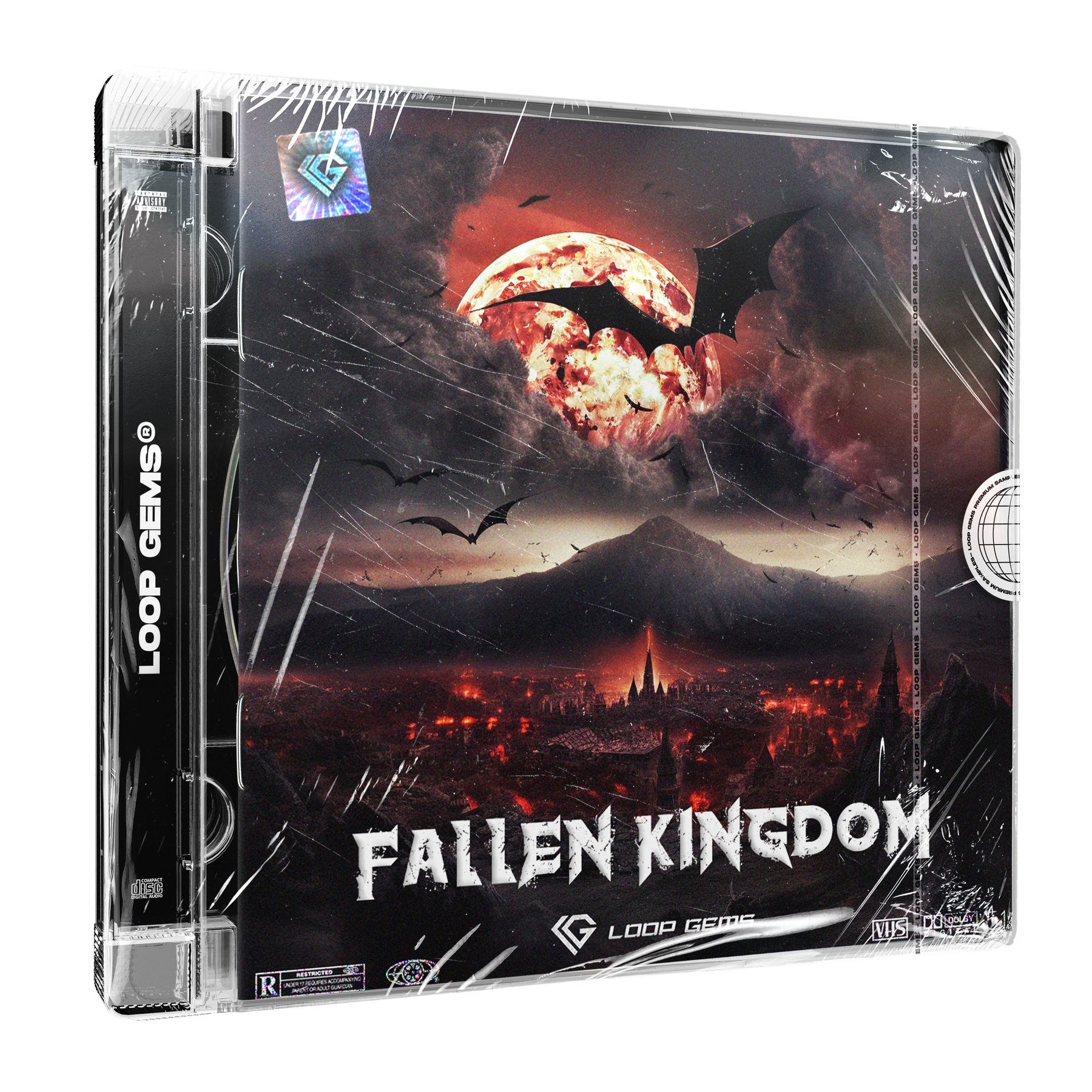 CD case titled 'Fallen Kingdom' by Loop Gems with a dark, apocalyptic scene on the cover.