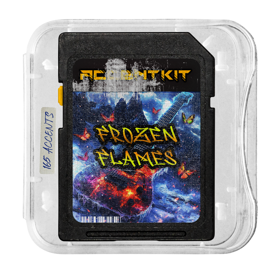 SD card with 'Frozen Flames' design in packaging