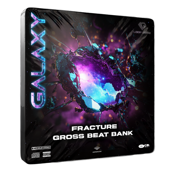 Product packaging with 'Galaxy' and 'Fracture Gross Beat Bank' text, featuring a cosmic design.