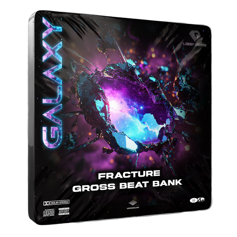 Product packaging with 'Galaxy' and 'Fracture Gross Beat Bank' text, featuring a cosmic design.